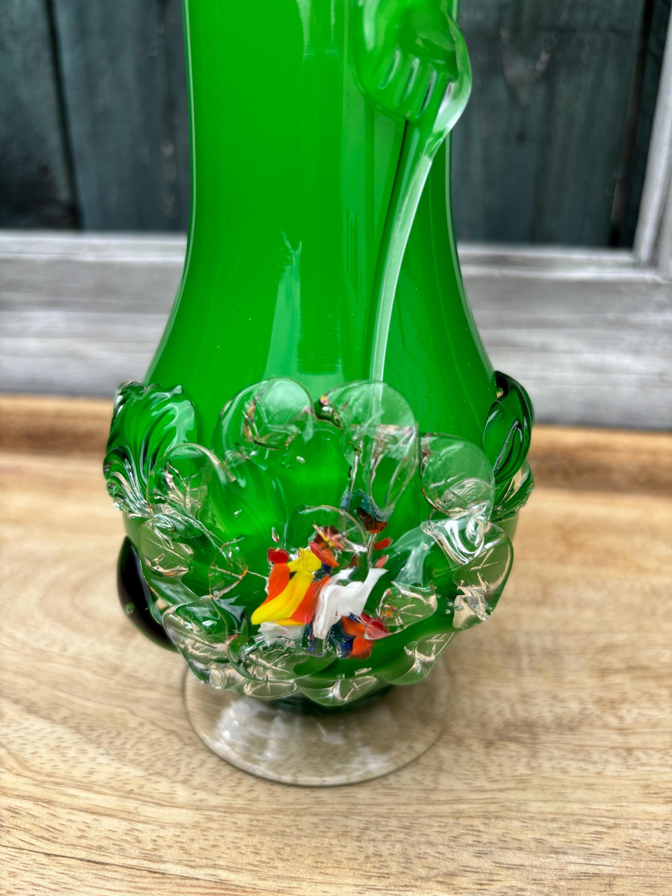 Murano グリーンガラス花器 Amazon.co.jp: MURANO ITALY ムラノ グリーン ライン 花瓶