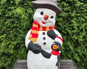 Vantage Snowman With Penguin Blow Mold TPI Lighted Christmas 32