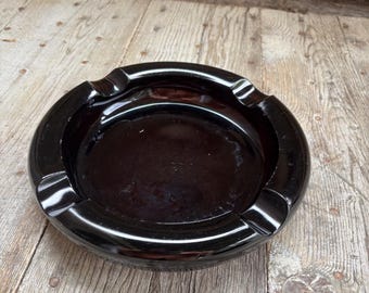 Vintage Amber Glass Ashtray - Heavy Amber Glass Ashtray - Mid Century Dark Glass Ashtray.  8''diameter. The ashtray is sold alone.