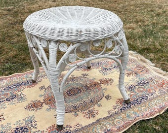 Vintage Wicker Stool Victorian Cottage.