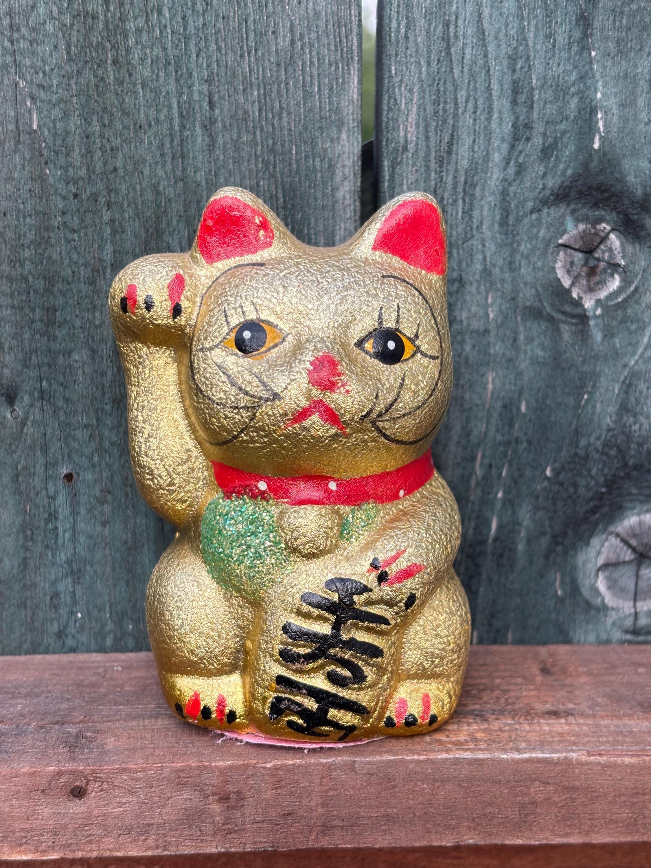 足が上がったヴィンテージの陶器製招き猫貯金箱、ゴールド。 - Etsy 日本