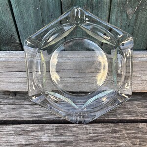 Vintage Hexagon Shape Clear Square Glass Ashtray .  8&#39;&#39;diameter.