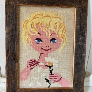 Vintage  handcrafted framed painting CANEVAS .