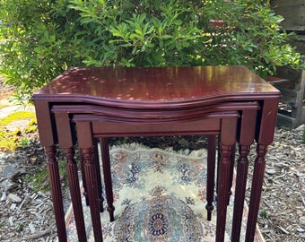 Vintage Cherry Wood Nesting Tables: Set of 3, Curved Front
