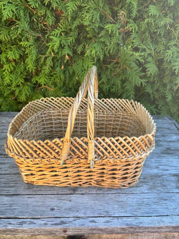 Vintage Wicker Basket | Rectangle Farmhouse Decor With Double