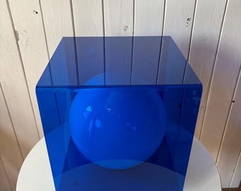 Mid-Century Laurel Blue Acrylic Cube Lamp, 1960s