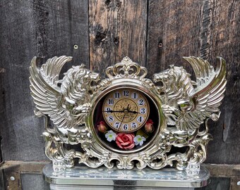 Vintage J.H Winged Lion Mantle Clock - Bold MCM Decor, 1970s