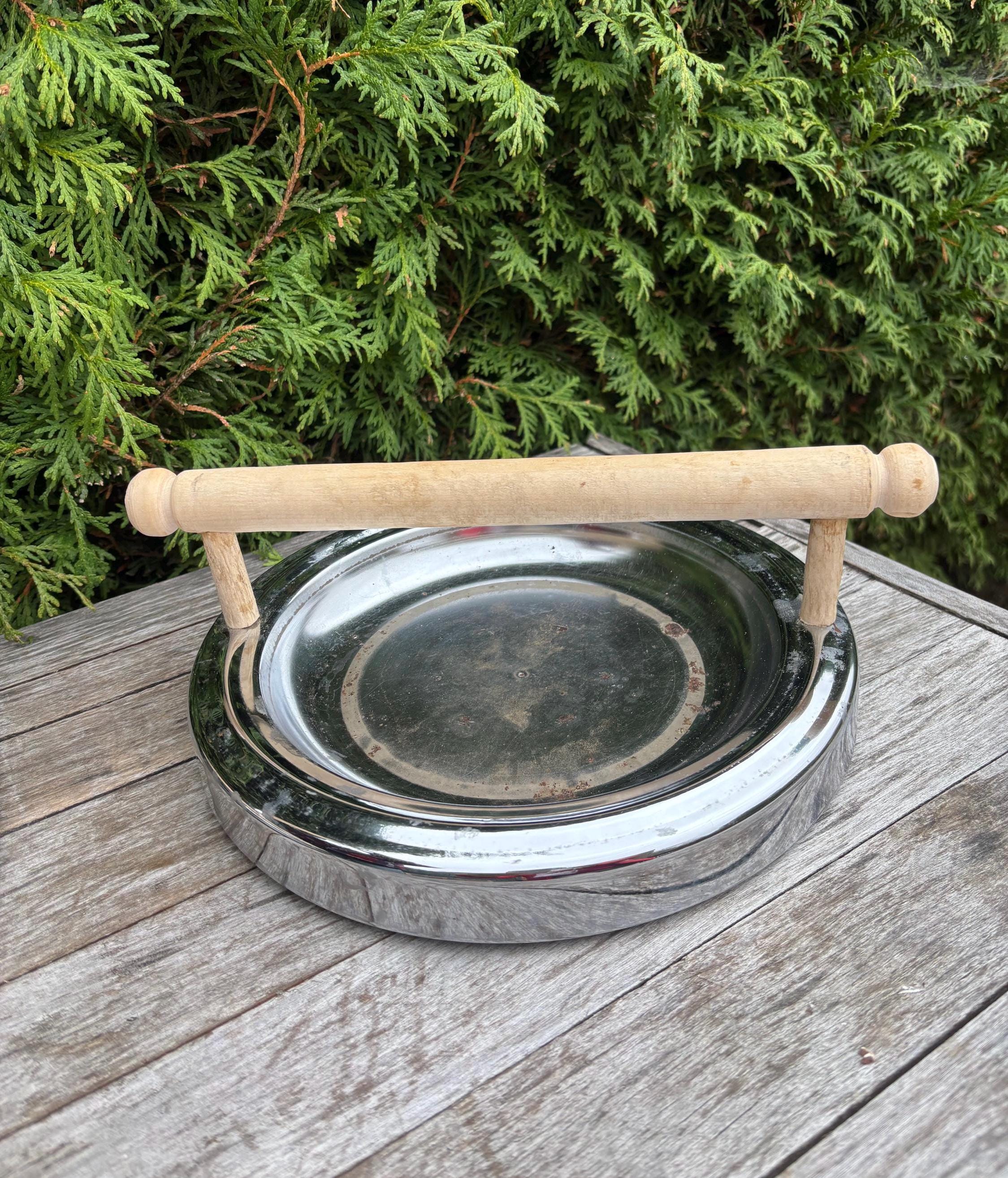 Vintage 70s Standing Ashtray: Iron & Wood Base, Smoked Glass - Etsy