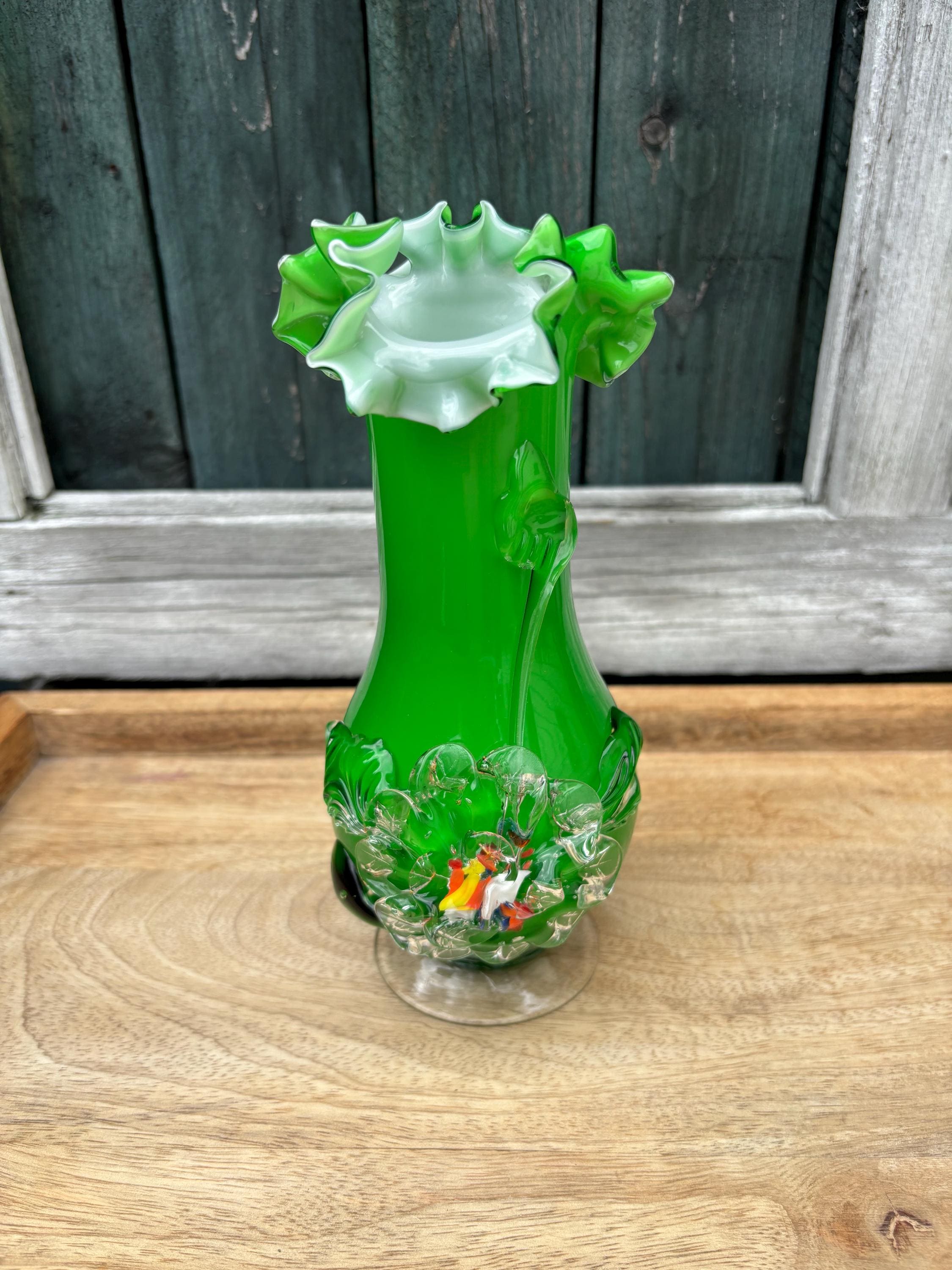 Murano グリーンガラス花器 Amazon.co.jp: MURANO ITALY ムラノ グリーン ライン 花瓶