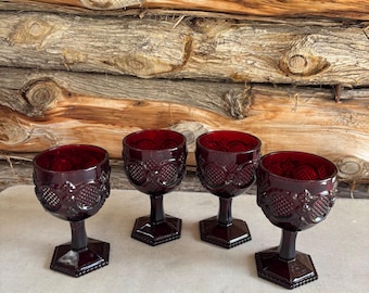 Vintage Avon Ruby Red Cape Cod Water Goblet. Set of 4.