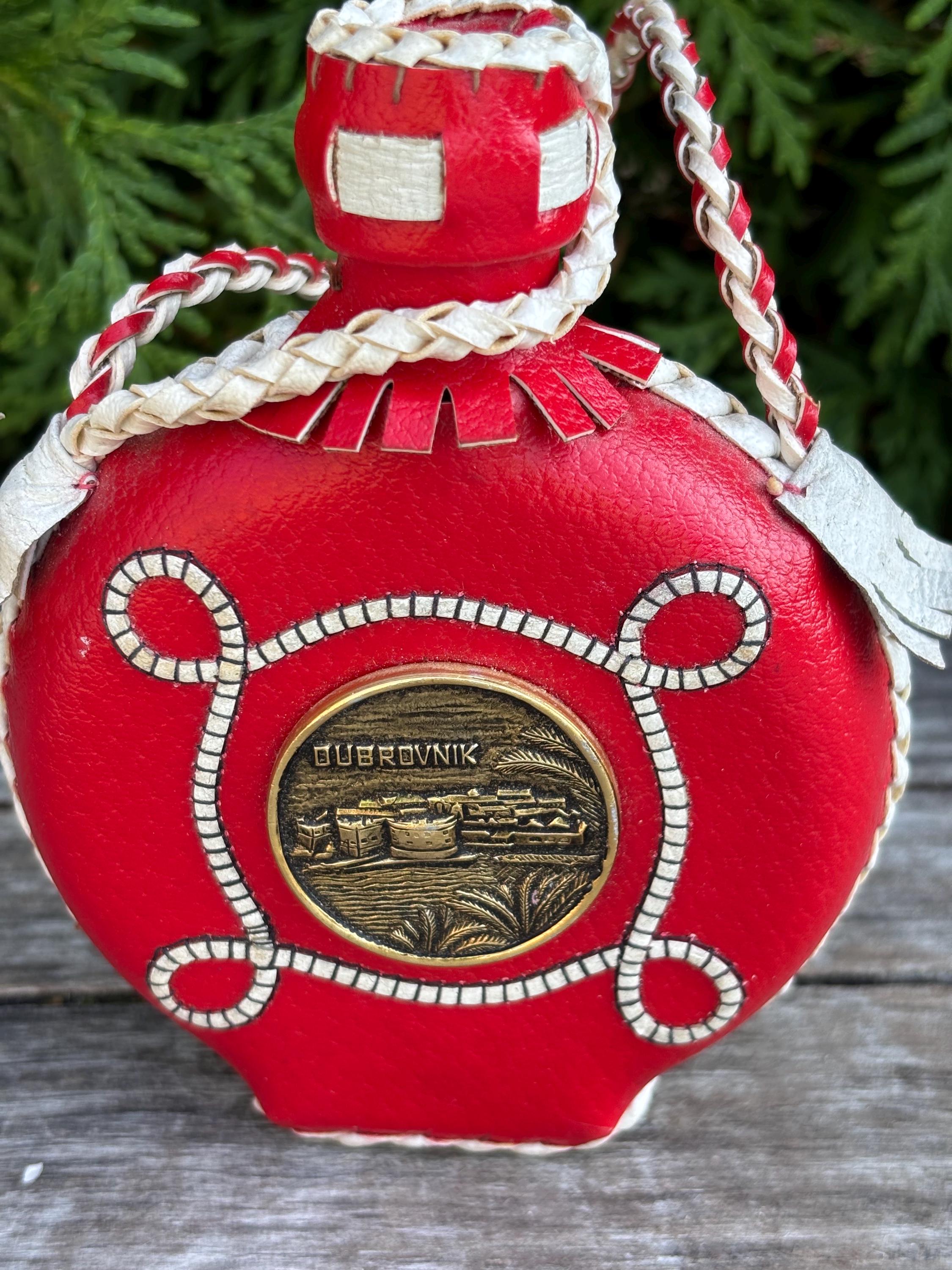 ヴィンテージの赤い革張りガラスデカンタ - DUBROVNIK - ユニークな