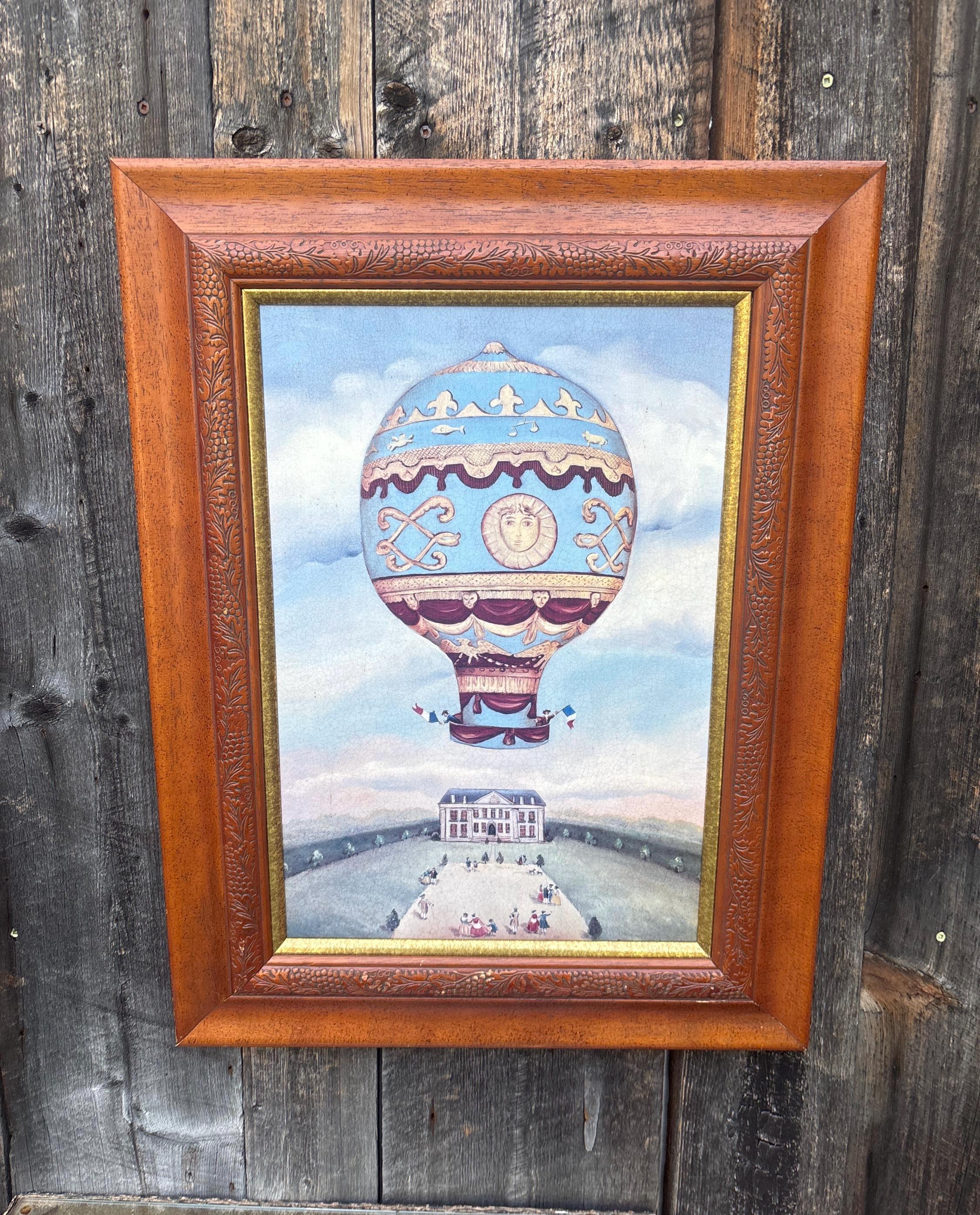 Vintage Hot Air Balloon Print: Alexandra Churchill, Carved Wood