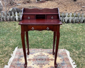 Vintage Secretary Desk with Writing Table, Drawer and Metal Hardware.