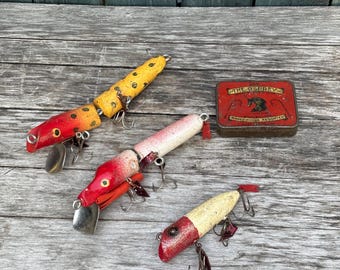 Two Vintage Fishing Lures Wooden Wood With Treble Hooks Each Approximately 4 Inches Long Sourced From Barn in Rhode Island Christmas Gift - Etsy Two Vintage Fishing Lures Wooden Wood With Treble Hooks Each Approximately 4 Inches Long Sourced From Barn in Rhode Island Christmas Gift - Etsy