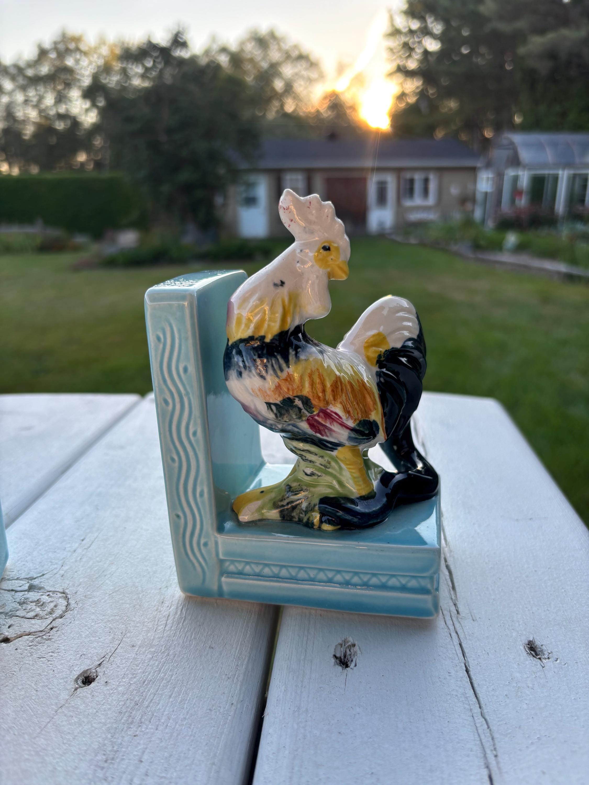 陶器製の雄鶏と雌鶏のブックエンドのペア。 - Etsy 日本