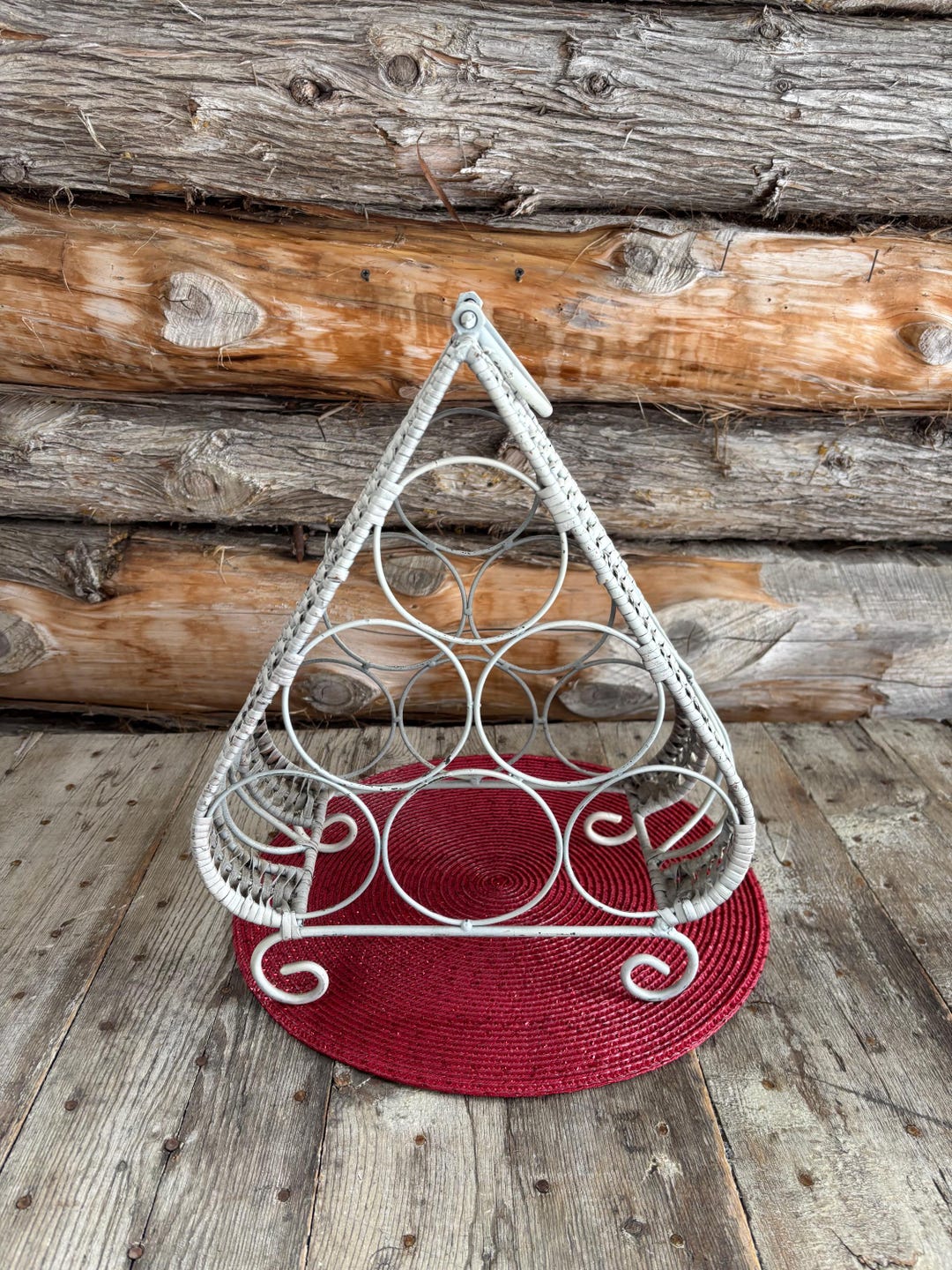Triangular Wine Rack Vintage Wine Rack in Metal and White Bamboo, Triangular Shape for 6 ...