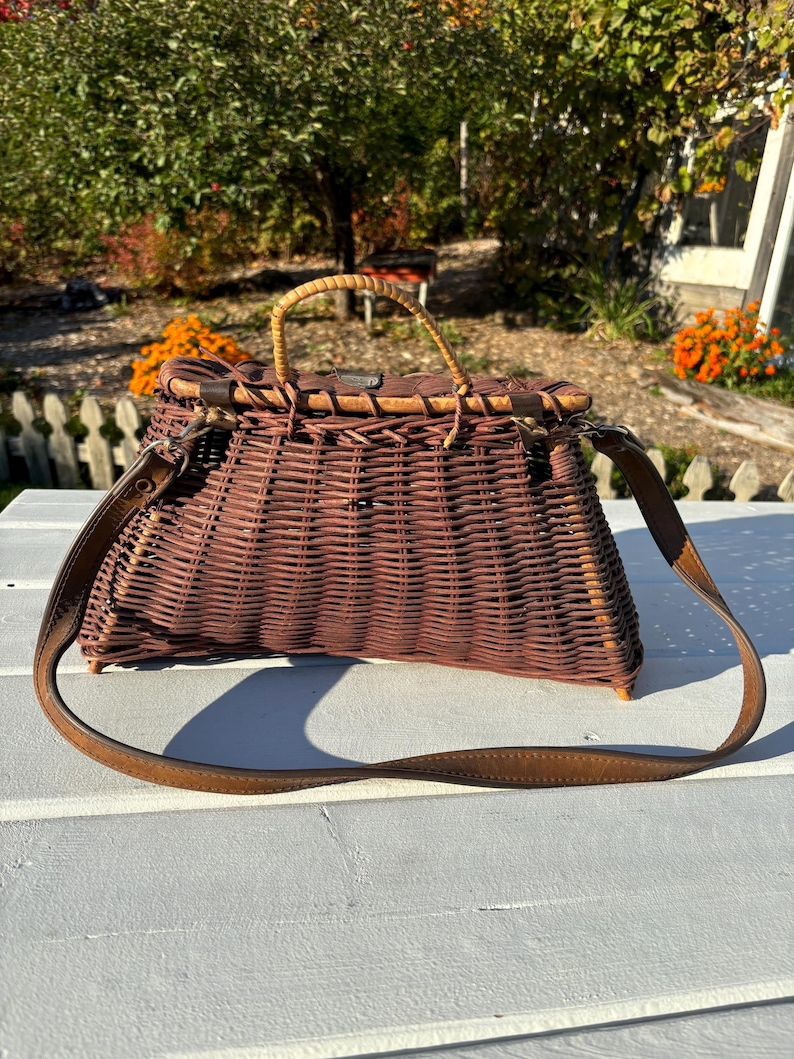 ANCIEN PANIER DE pêche à truites en osier Gibecière Vintage EUR 30,00