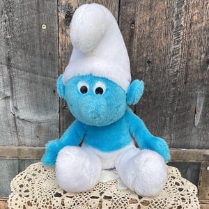 Vintage 1979 Smurf Plush Toy, 10&quot; Sitting Smurf, Collectible Smurf, Gift for Smurf Fan.