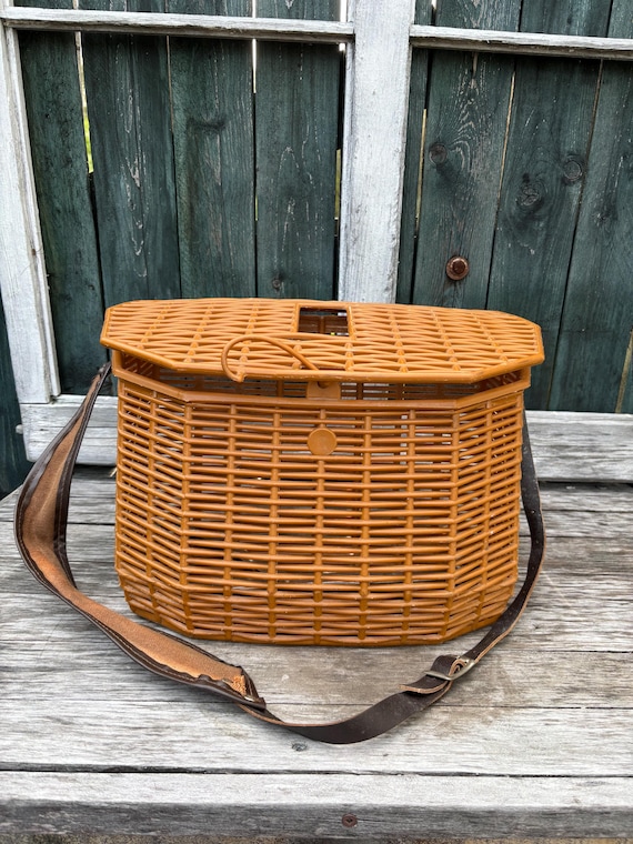 ANCIEN PANIER OSIER & Poignées Cuir Fin XIXe Napoléon III Belle Patine Deco D 231582