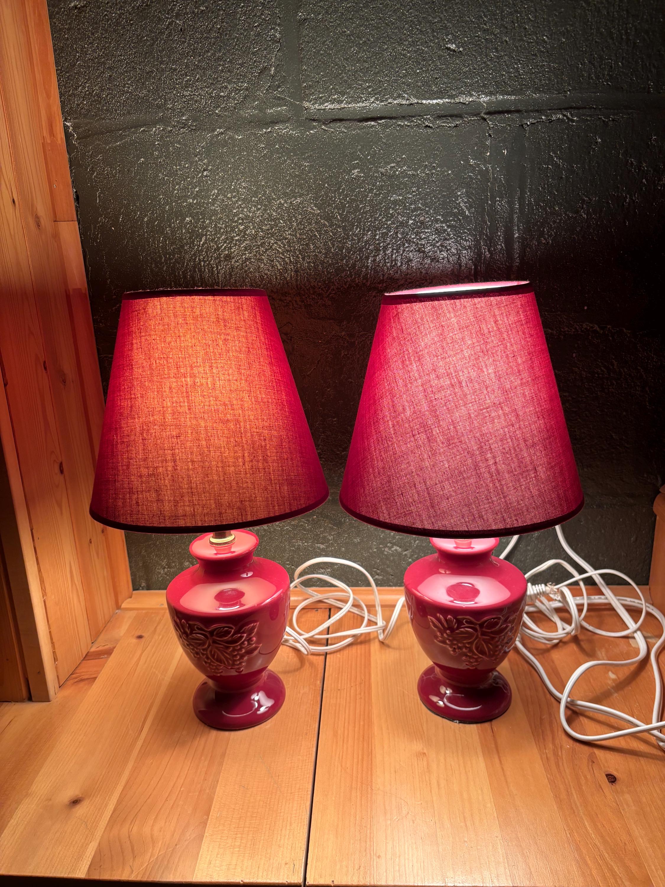 Pair of Vintage 80s Ceramic Table Lamps, Mid Century Modern, Deep