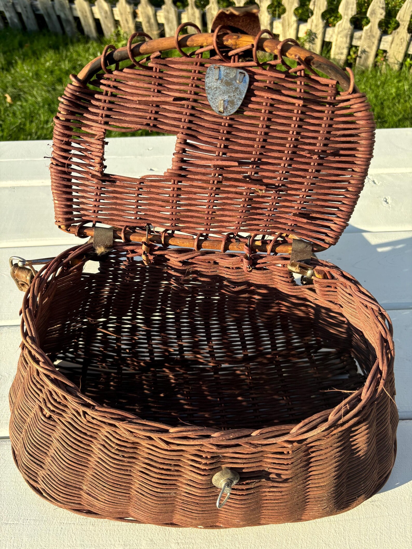Panier De Pêche à La Mouche Vintage – Osier Tissé Et Déco Poisson Bois – Ceinture Pêcheur