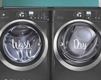 Wash Dry Decals - Laundry Room Decor - Vinyl Lettering - Removeable - Washer Dryer Decor - Wall Art Words Text Door Sticker Decal 1889