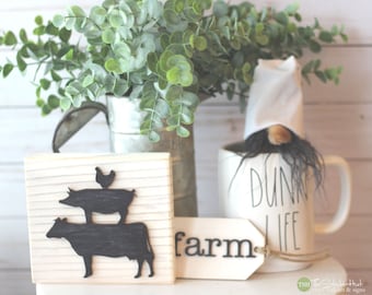 Farmhouse Signs - Tiered Tray Set - Mix and Match Items Mini Signs Garlands 3D Signs - Cow Pig Chicken - Coffee Bar Wood Signs Rae Dunn Deco