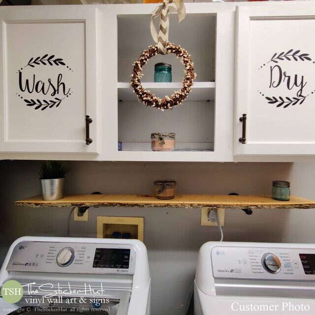 Wash Dry Vinyl Decal Set - Laundry Room Decor - Washing Machines and ...