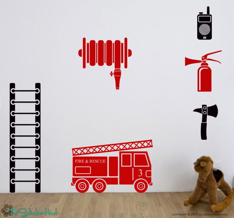 Fire Truck Fireman Theme Nursery Bedroom Decor Little Boy Etsy