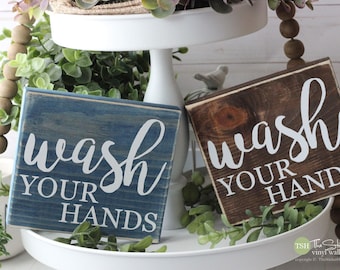 Wash Your Hands Bathroom Sign Mini Block - Funny Bathroom Decor - Wooden Sign - Wood Signs - Bathroom Sayings Quotes - Small MiniBlock M016