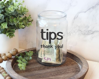 Tips Thank you! Vinyl Decal - Vinyl Lettering for Tip Jar - Removeable - JAR NOT INCLUDED - Wall Art Words Text Door Sticker Decal 2053