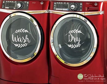 Wash Dry Vinyl Decal Set - Laundry Room Decor - Washing Machines and Dryers - Farmhouse Laundry Room Decor Decals Stickers 2038