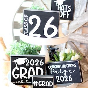Graduation Signs Party Decor Tiered Tray Centerpiece Signs College Grad High School Grad Wood Signs Graduation Decor School Tray M366