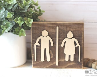 Old People Bathroom Sign Mini Block - 3D Bathroom Decor - Wooden Sign - Wood Signs - Bathroom Sayings Quotes - Small MiniBlock Gag Gift Idea