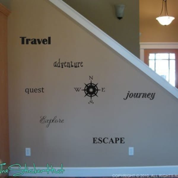 Compass Travel • Home Decor • Wall Lettering • Vinyl Lettering • Wall Decals • Vinyl Word Art Decals Stickers Lettering Quotes Text 790