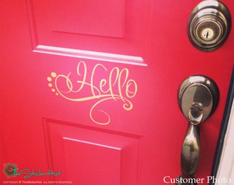 Fancy Hello Decal Front Door • Entry Way • Front Door Decor • Hello Decal for your Front Door • Entry • Vinyl Wall Decor • Word Sticker 1454