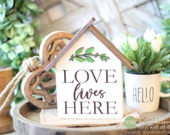 Love Lives Here Tiered Tray House Sign - Tiered Tray Set - Family House - Gift Idea - Coffee Bar Signs - Decorative Tray Decor - Home Decor