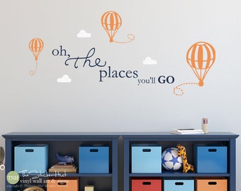 Oh The Places You'll Go Hot Air Balloons Boy or Girl Decals - Nursery Bedroom - Word Art Vinyl Sticker - Wall Decals - Stickers Decals 1968