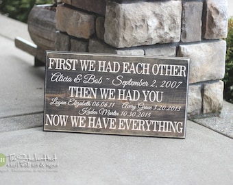 First We Had Each Other Then We Had You Now We Have Everything - Custom Christmas Day Gift - Family Wood Sign - Distressed Wooden Sign S211