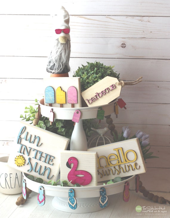 Summer Signs - Tiered Tray Set - Mix and Match Items - Mini Signs Garlands 3D Signs Gnomes - Kitchen Decor - Coffee Bar - Wood Signs