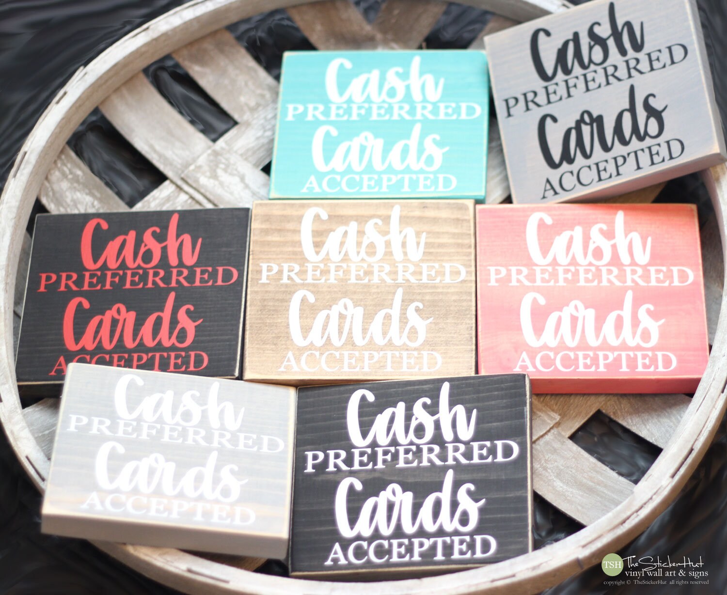 Cash Preferred Card Accepted Wood Sign Block - Office Decor - Wooden ...