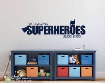 Two Amazing Superheroes Sleep Here Decal - Nursery Bedroom Decor  - Vinyl Lettering - Vinyl Wall Art Decals Graphics Stickers Decals 1988