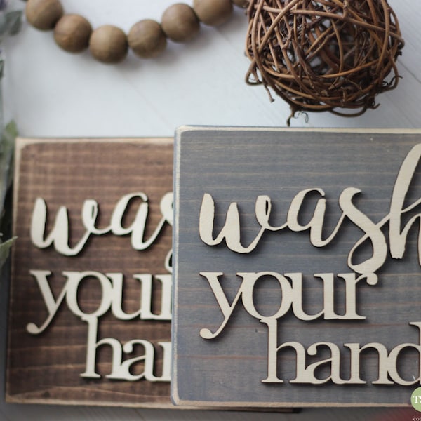 Wash Your Hands Bathroom Sign Mini Block - 3D Bathroom Decor - Wooden Sign - Wood Signs - Bathroom Sayings Quotes - Small MiniBlock