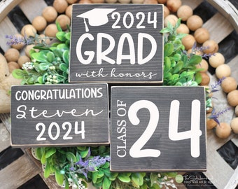 Graduation Signs Party Decor Tiered Tray Centerpiece Signs College Grad High School Grad Wood Signs Graduation Decor School Tray M366