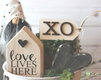 Black & White Love Signs - Tiered Tray Set - Mix Match Items Mini Signs Garlands 3D Signs - Farmhouse Valentine - Coffee Bar - Wood Signs