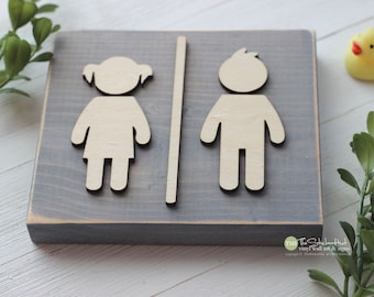 Little People Bathroom Sign Mini Block - Boy Girl 3D Bathroom Decor - Wooden Sign - Wood Signs - Bathroom Sayings Quotes - Small MiniBlock