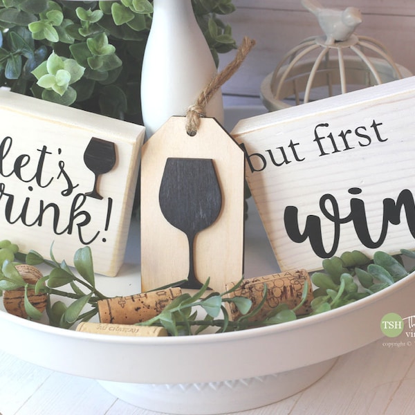 Wine Bar Tiered Tray Set - Mix and Match Items - Kitchen - Gnomes Signs - Mini Signs 3D Signs - Wine Bar Decor - Wood Signs Rae Dunn Decor