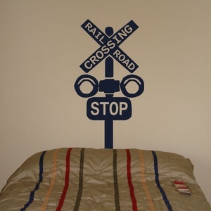 Railroad Train Crossing Decal - Nursery or Bedroom Decor - Little Boy or Girl Train Theme Children Kids Vinyl Wall Words Decals Stickers 870