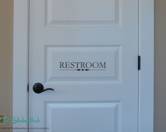 Restroom - Bathroom Door • Room Decor • Vinyl Lettering • Door Label • Organizatgion • Wall Art • Words Text Door Sticker Decal 1734