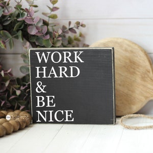 Work Hard & Be Nice Mini Block Wood Sign - Coffee Bar Sign - Tiered ...